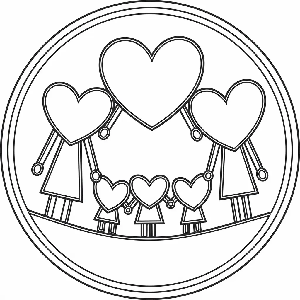 Heart Family Coloring Page – Love Together