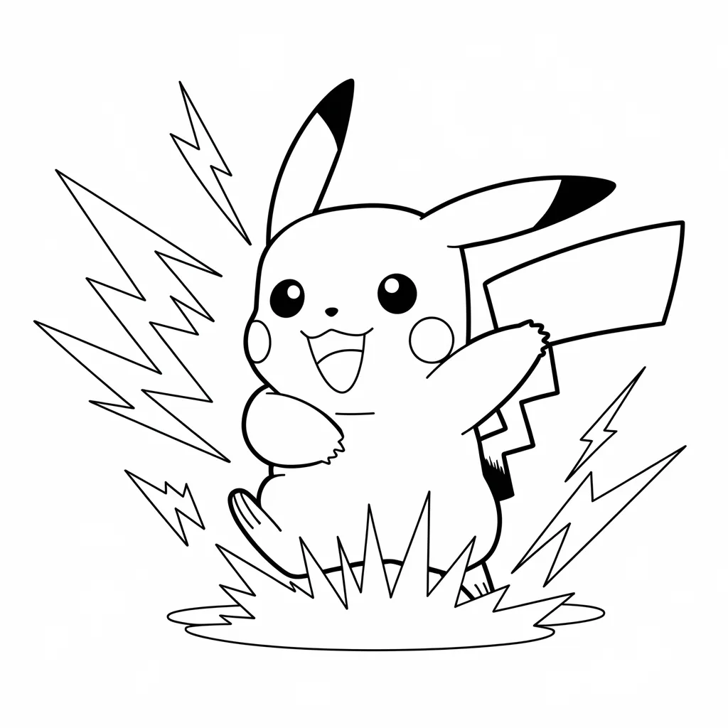 Pikachu Thunderbolt Coloring Page - Free Printable Pokémon Activity