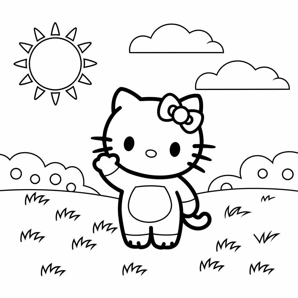 Hello Kitty Waving Coloring Page – Free Printable for Kids