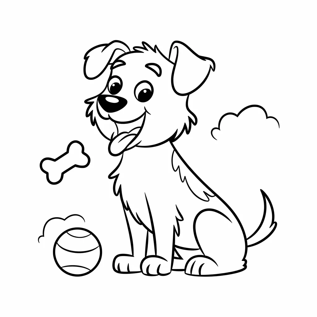 Simple dog wagging tail coloring page for children