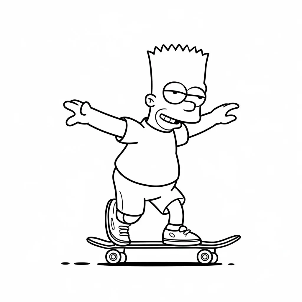 Simple Bart Simpson skateboarding coloring page for kids