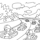 Kids and animals racing on a track coloring page