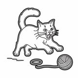 A cat mid-air, pouncing on a toy mouse or ball of yarn, with playful energy in its expression.