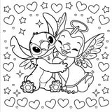 Stitch and Angel Hugging Coloring Page