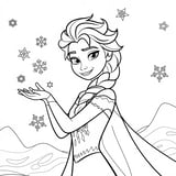 Elsa Creating Snowflakes Coloring Page for Kids