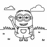 A happy Minion dancing with arms raised, ready to color.