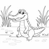 A friendly crocodile smiling by the riverbank, perfect for kids to color.