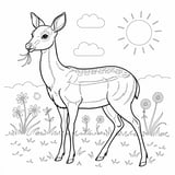 Simple deer grazing in a meadow coloring page for kids