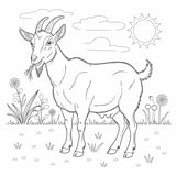 Simple grazing goat coloring page with grass and sunny sky