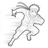 Naruto Uzumaki running with a kunai, action-packed coloring page for kids