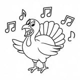 Simple cartoon turkey gobbling with musical notes, perfect for kids to color.