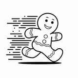 A cheerful gingerbread man running with motion lines, perfect for kids' coloring activities.