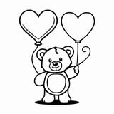 Simple teddy bear holding a heart-shaped balloon coloring page for kids