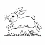 A cute rabbit hopping through a grassy field, perfect for coloring.