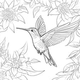 Simple hummingbird hovering near a flower coloring page