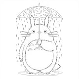 Simple Totoro holding a leaf umbrella in the rain coloring page