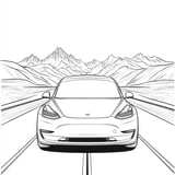 Tesla Model 3 Highway Drive Coloring Page