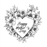 A heart-shaped bouquet of flowers with ‘Happy Mother’s Day’ text for coloring.