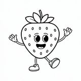 Simple line drawing of anthropomorphic strawberry character dancing happily